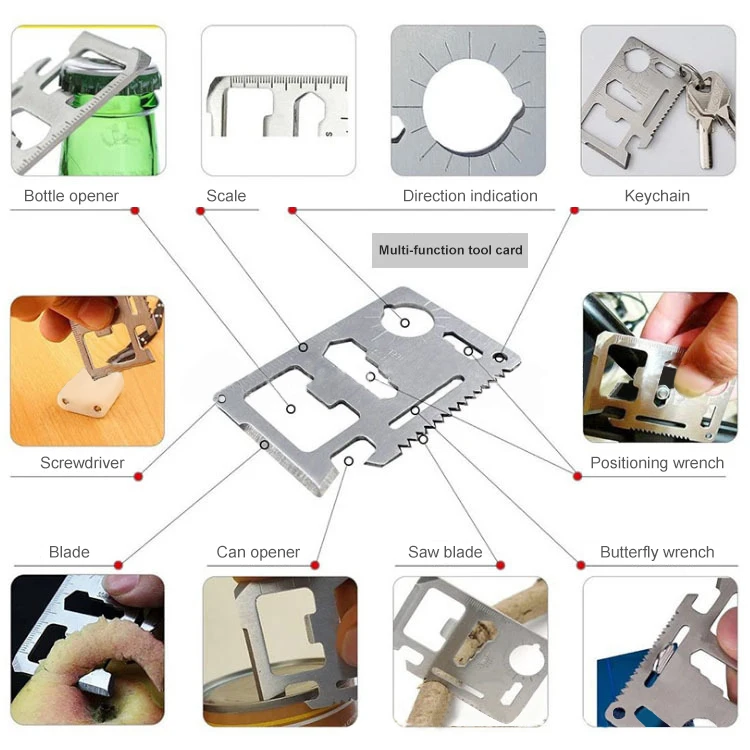 کیت بقا ۱۲ در ۱ در حال استفاده در کمپینگ برای روشن کردن آتش و برش چوب