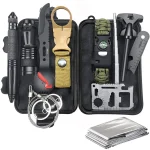 ابزار چندکاره ۱۲ در ۱ کمپینگ با طراحی پرتابل شامل چاقو، اره، آتش‌زنه و سوت اضطراری