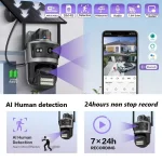 دوربین امنیتی خورشیدی 4MP AOV با لنز دوگانه، ضبط 24 ساعته و دید در شب رنگی، مناسب خرید عمده از چین و دبی، ضدآب و بی‌نیاز از برق شهری