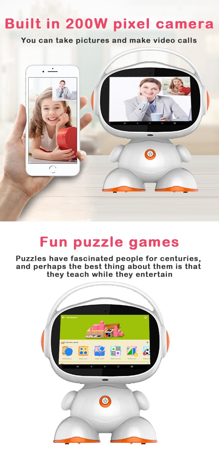 کودک در حال بازی با ربات هوشمند آموزشی ۷ اینچی که قابلیت رقص و آموزش دارد