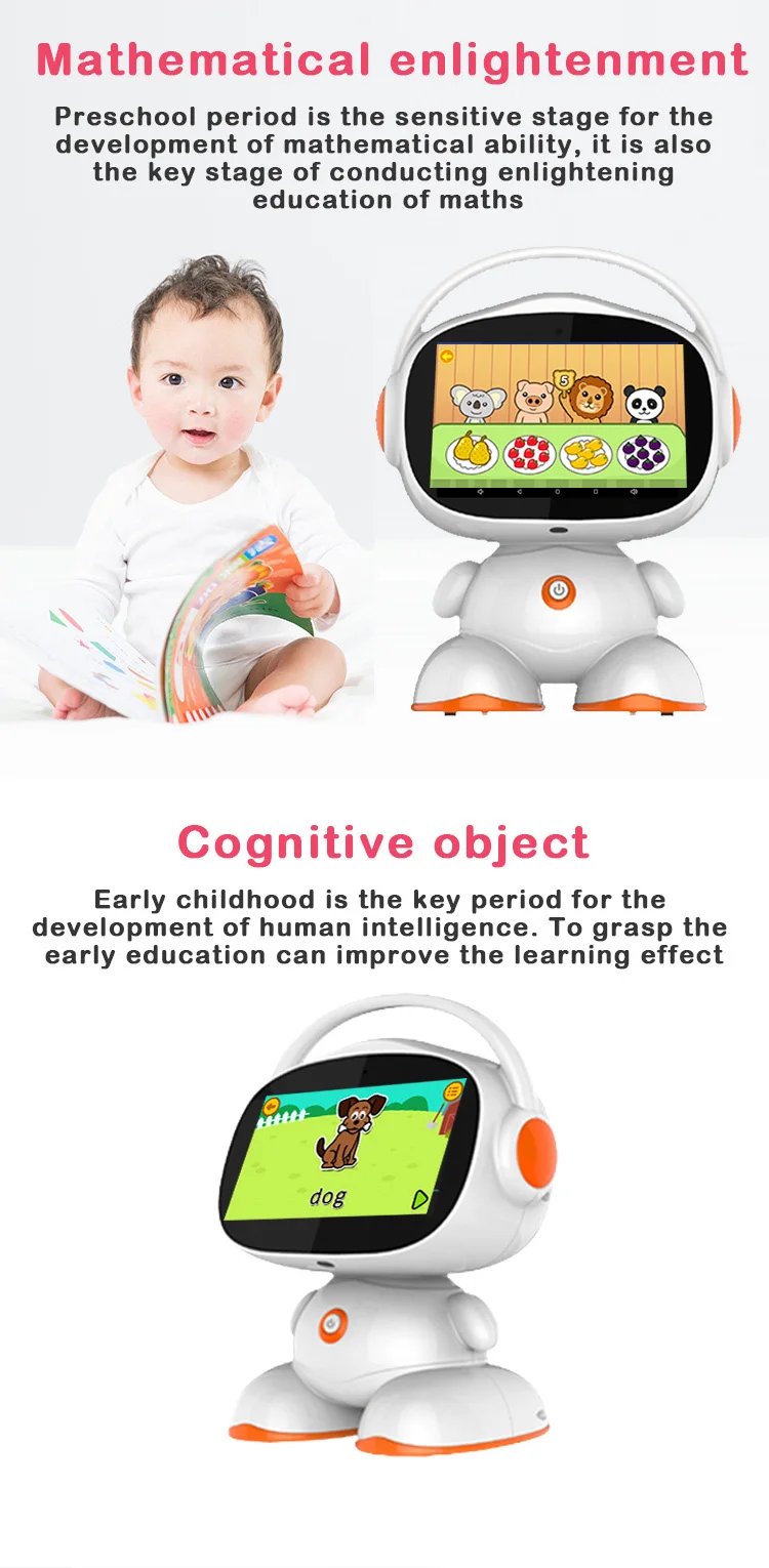 کودک در حال بازی با ربات هوشمند آموزشی ۷ اینچی که قابلیت رقص و آموزش دارد