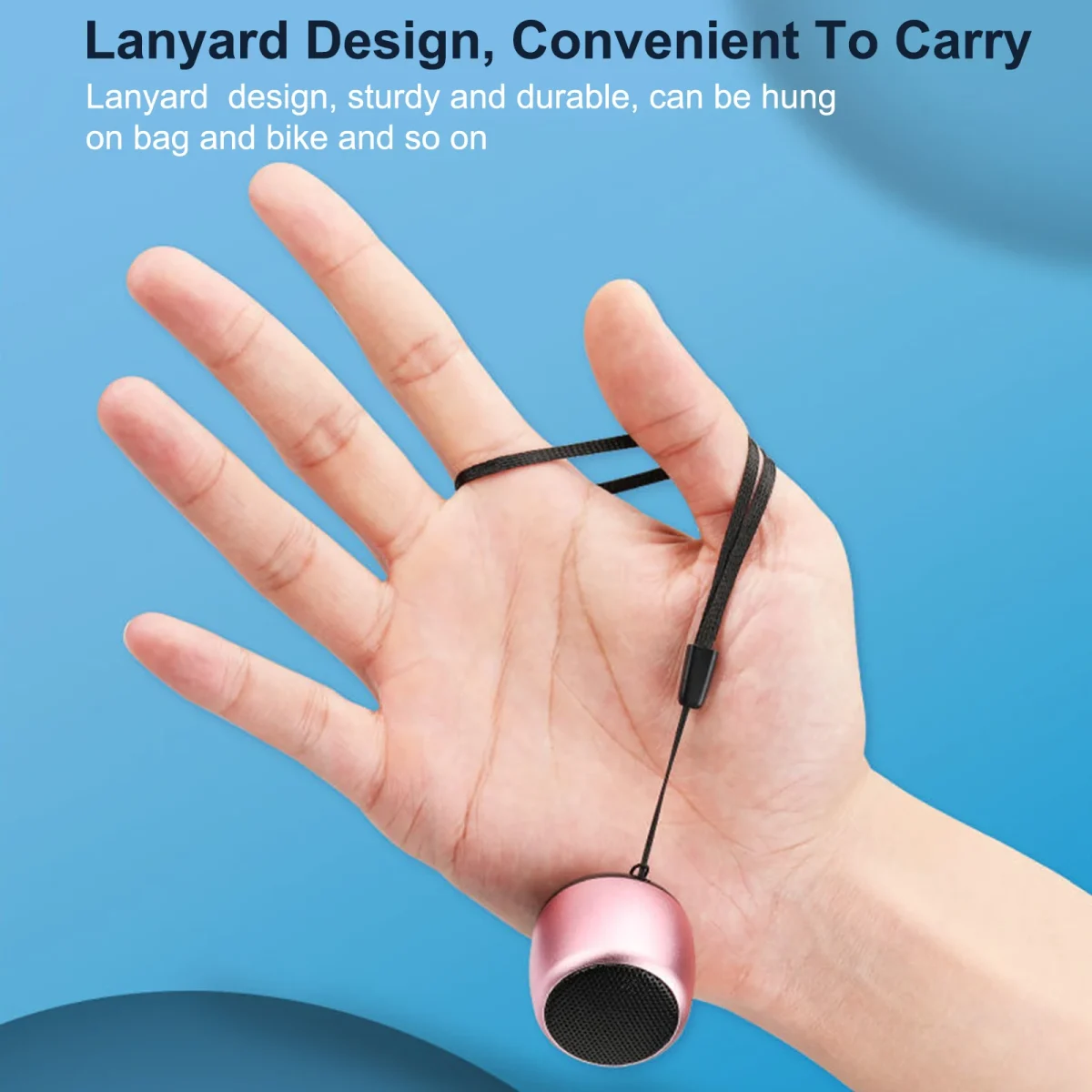 اسپیکر بلوتوث قابل حمل 5 وات با طراحی کوچک و بند دستی، مناسب استفاده در خانه، سفر و فضای باز، با کیفیت صدای شفاف و بیس قوی