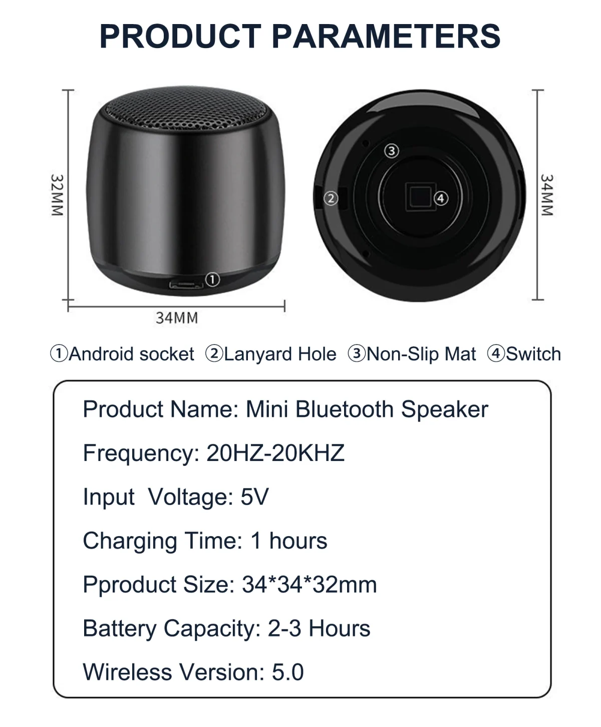اسپیکر بلوتوث قابل حمل 5 وات با طراحی کوچک و بند دستی، مناسب استفاده در خانه، سفر و فضای باز، با کیفیت صدای شفاف و بیس قوی