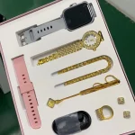 ساعت هوشمند لوکس A58 Plus Diamond با طراحی الماسی و ست کامل شامل دستبند، انگشتر، گوشواره و گردنبند