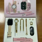 ساعت هوشمند لوکس A58 Plus Diamond با طراحی الماسی و ست کامل شامل دستبند، انگشتر، گوشواره و گردنبند