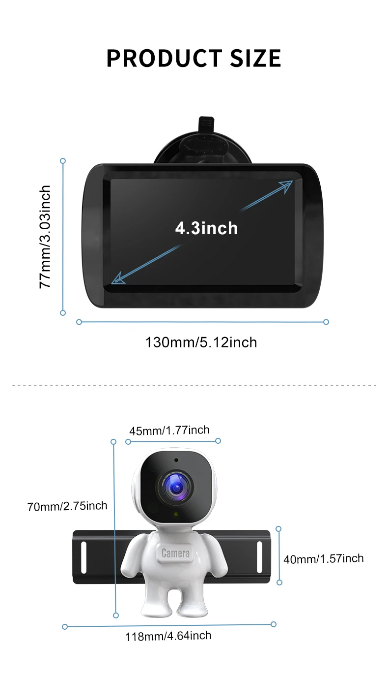 مانیتور دوربین کودک داخل خودرو 4.3 اینچ با قابلیت دید در شب، طراحی ایمن برای صندلی عقب و مناسب والدین جهت نظارت بر نوزاد در سفر