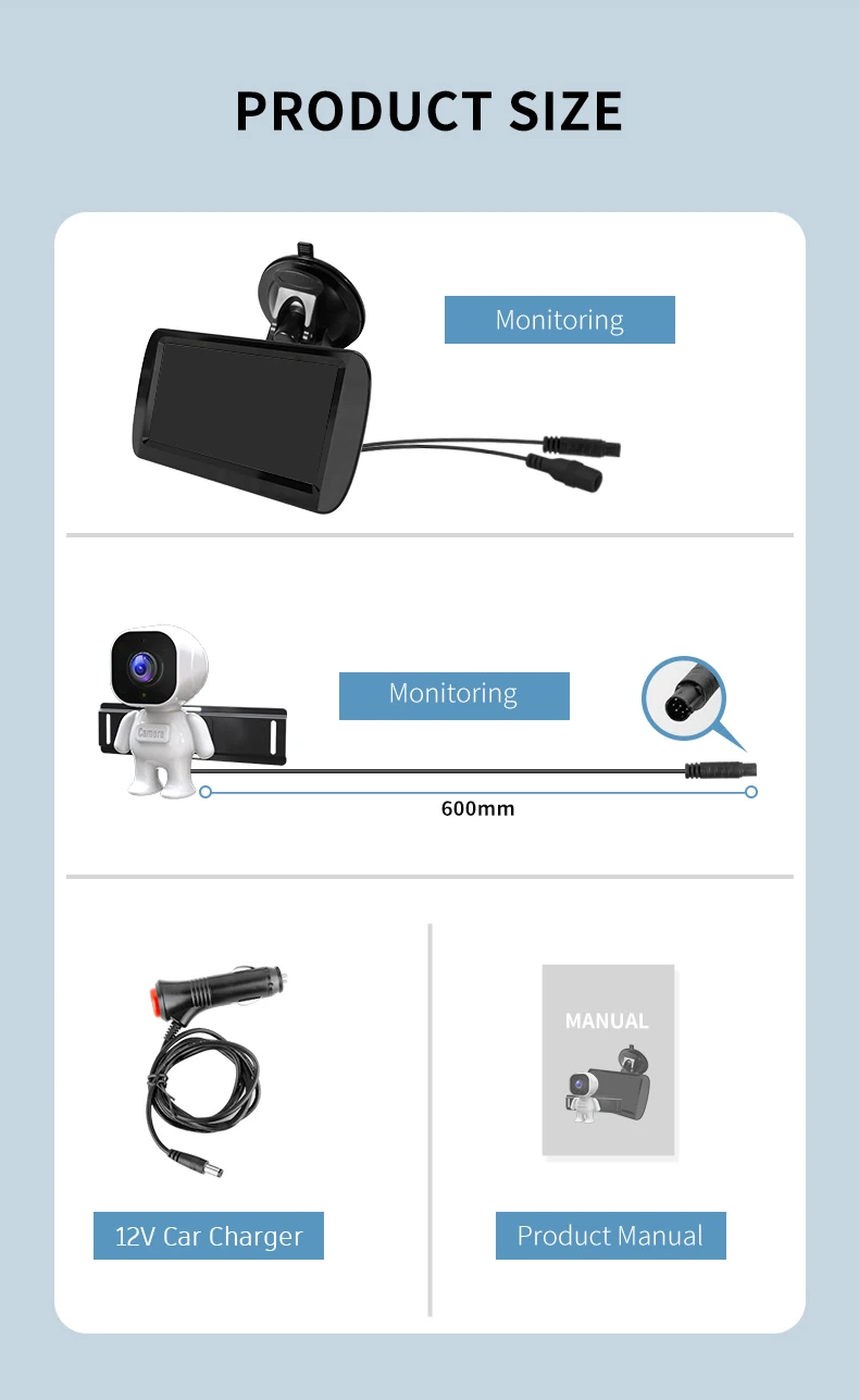 مانیتور دوربین کودک داخل خودرو 4.3 اینچ با قابلیت دید در شب، طراحی ایمن برای صندلی عقب و مناسب والدین جهت نظارت بر نوزاد در سفر