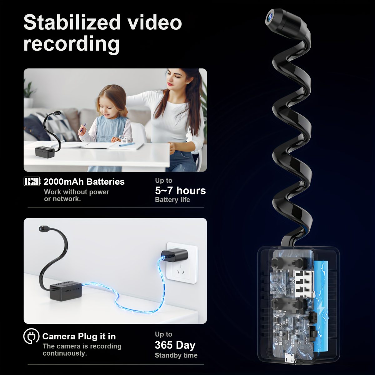 دوربین امنیتی خانگی فول اچ‌دی 1080P با باتری 2000 میلی‌آمپر، مجهز به وای‌فای، دید در شب، تشخیص حرکت و قابلیت مکالمه دوطرفه برای نظارت خانگی و محل کار