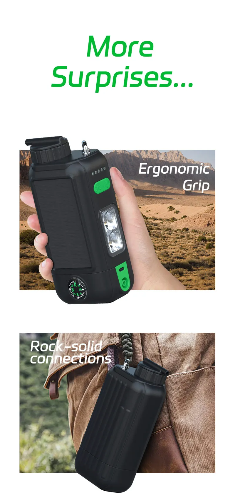 فیلتر آب خورشیدی سه‌کاره در حال استفاده در کمپینگ برای تصفیه آب و روشنایی شبانه