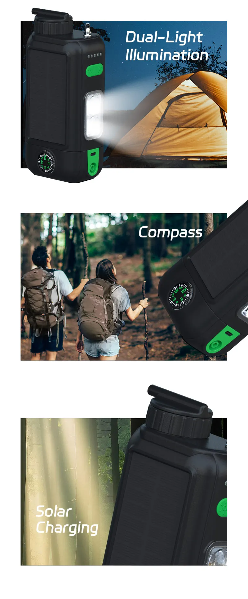 فیلتر آب خورشیدی سه‌کاره در حال استفاده در کمپینگ برای تصفیه آب و روشنایی شبانه