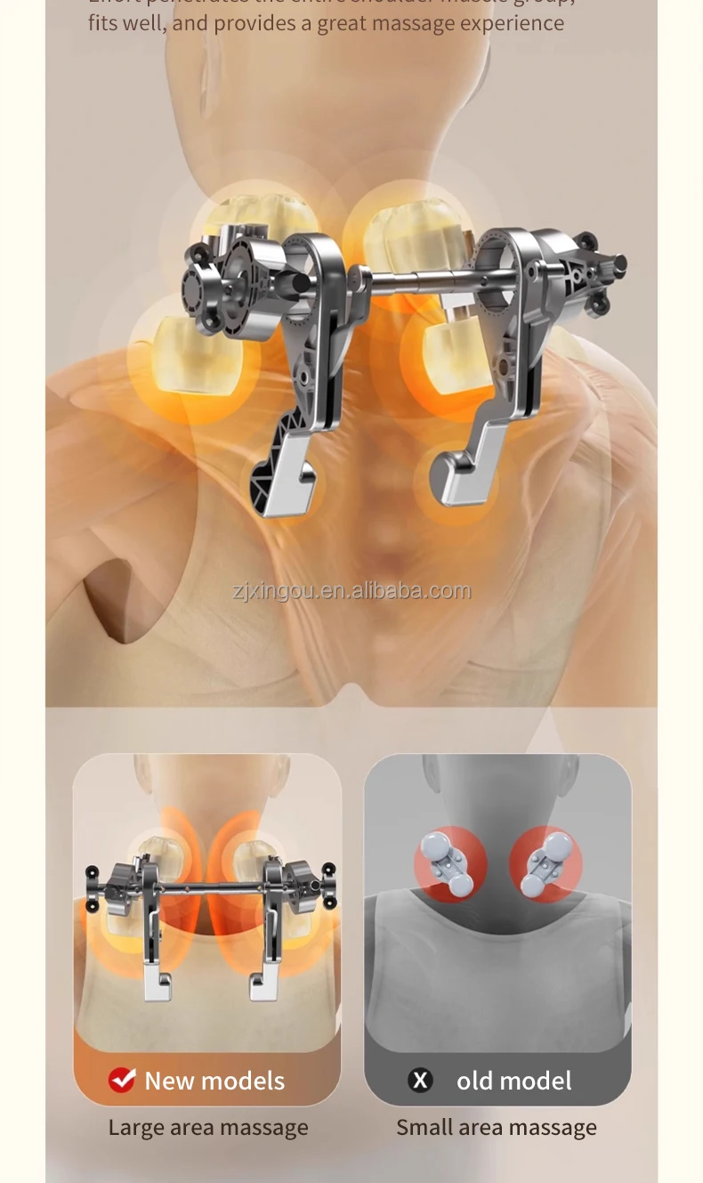 ماساژور بی‌سیم گردن و شانه با قابلیت گرمایش و کمپرس داغ، طراحی ارگونومیک و قابل حمل برای رفع خستگی و آرامش عضلات