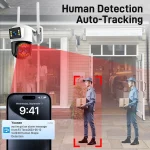 دوربین امنیتی DIFANG WiFi با کیفیت 8 مگاپیکسل، زوم اپتیکال 10X، سه لنز و دو نمایشگر، مجهز به مکالمه دوطرفه و تشخیص حرکت برای امنیت فضای باز