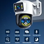 دوربین امنیتی DIFANG WiFi با کیفیت 8 مگاپیکسل، زوم اپتیکال 10X، سه لنز و دو نمایشگر، مجهز به مکالمه دوطرفه و تشخیص حرکت برای امنیت فضای باز