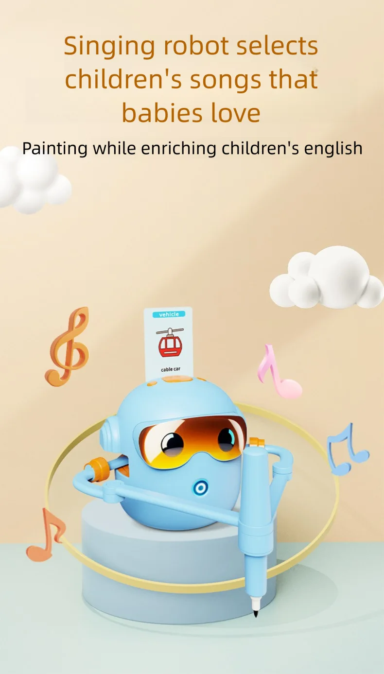 کودک در حال استفاده از ربات نقاشی برای کشیدن اشکال هندسی و تصاویر ساده