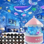 چراغ خواب پروژکتوری موزیکال مدل فیلم ۲۱، مناسب خرید عمده از چین و دبی، نورپردازی آرامش‌بخش کودکانه با قابلیت چرخش و پخش موسیقی