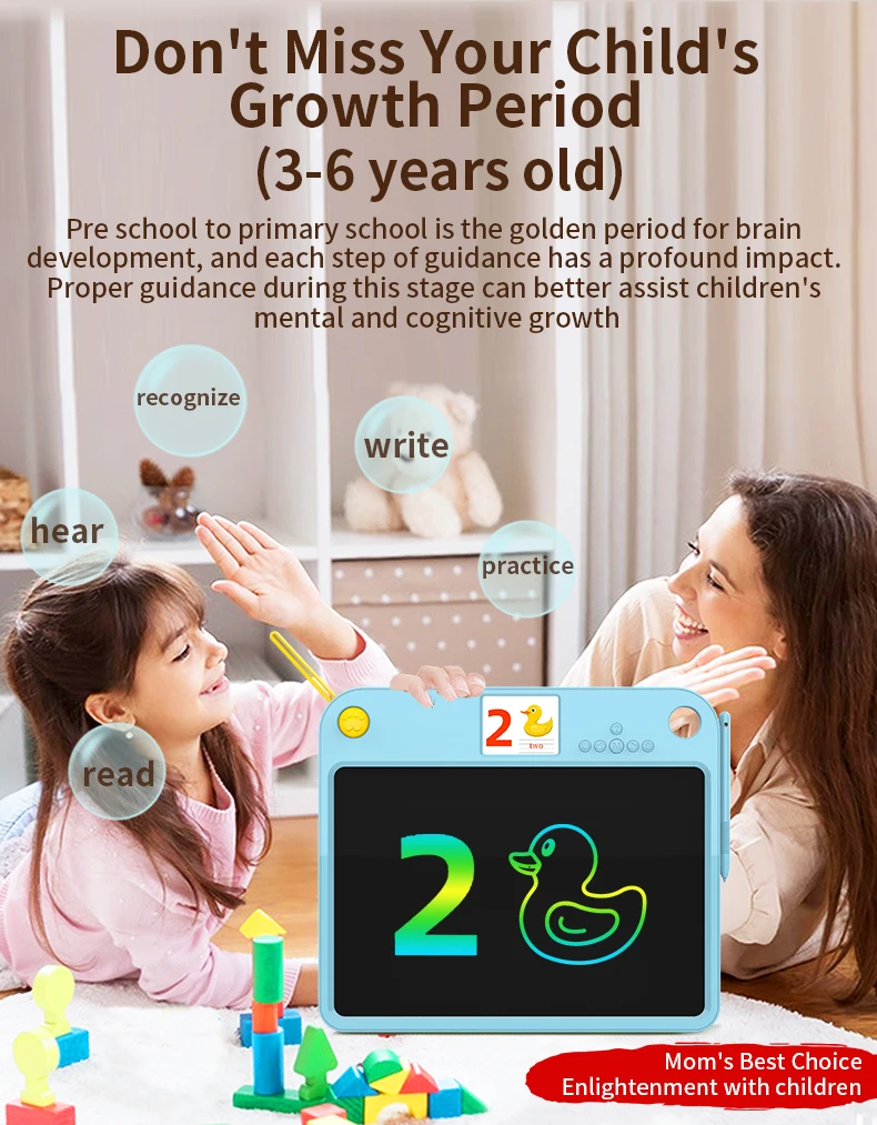 کودک در حال استفاده از تبلت نوشتاری الکترونیکی برای کشیدن نقاشی و تمرین نوشتن