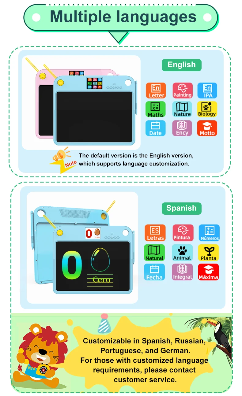 کودک در حال استفاده از تبلت نوشتاری الکترونیکی برای کشیدن نقاشی و تمرین نوشتن