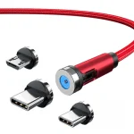 کابل شارژ مغناطیسی LED مدل 3in1 با قابلیت چرخش چندجهته و سه سری قابل تعویض، مناسب خرید عمده برای واردات و پخش در بازار ایران و کشورهای منطقه