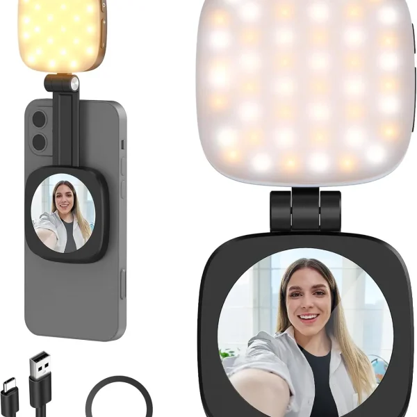 چراغ سلفی مغناطیسی کلیپ‌دار با طراحی سبک و سه حالت نور قابل تنظیم برای عکاسی، لایو و میکاپ موبایل