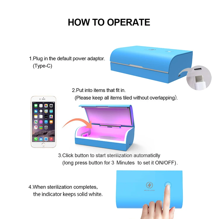 استریلایزر UV چندکاره در حال ضدعفونی موبایل و لوازم شخصی کوچک