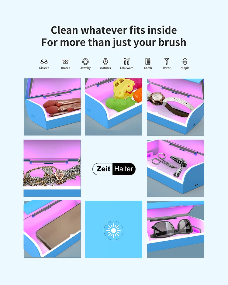 استریلایزر UV چندکاره در حال ضدعفونی موبایل و لوازم شخصی کوچک