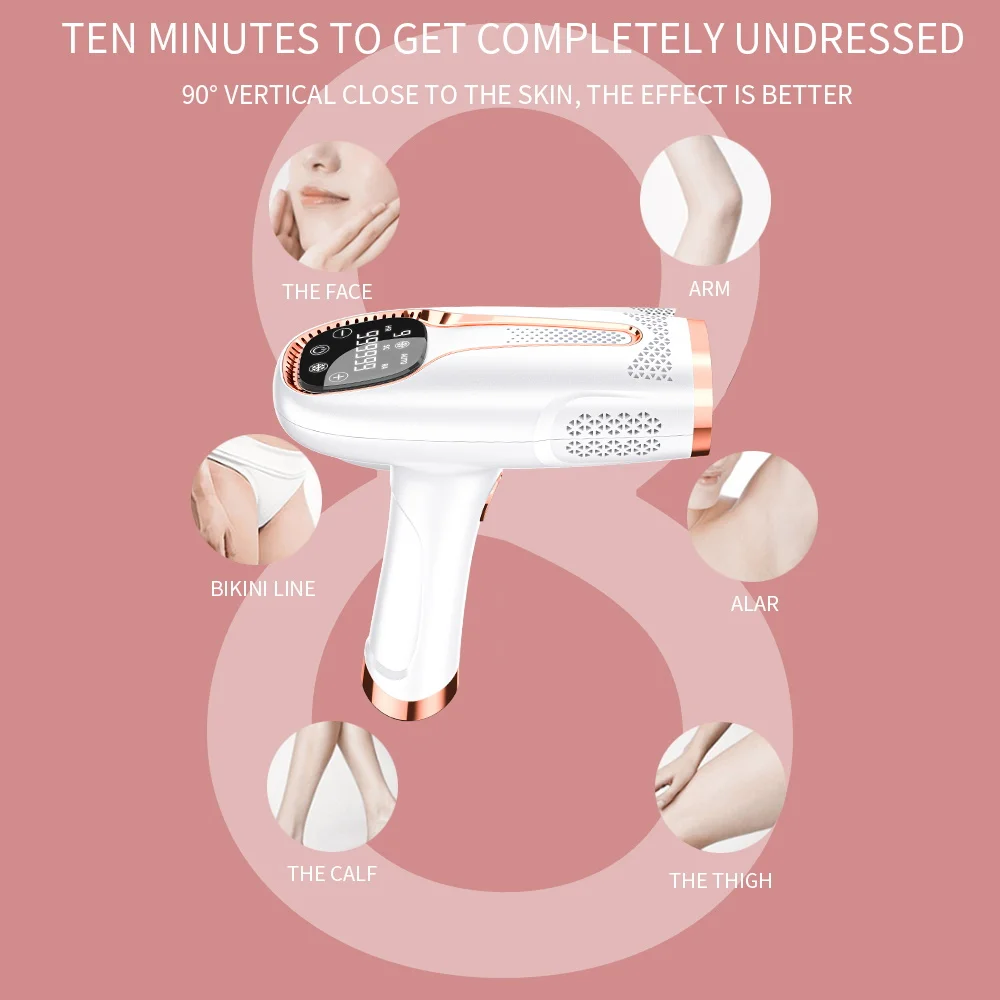 کاربر در حال استفاده از دستگاه لیزر IPL دیود فوتون برای حذف موهای زائد دست و پا