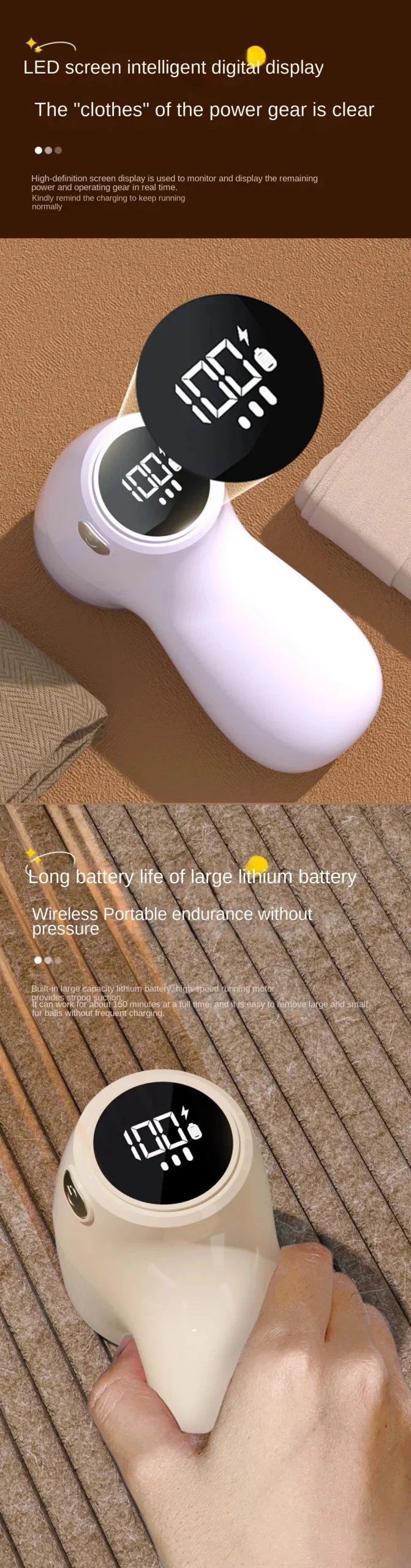 ماشین پرزگیر پارچه برقی در حال استفاده روی پلیور برای از بین بردن پرز و گلولههای نخ