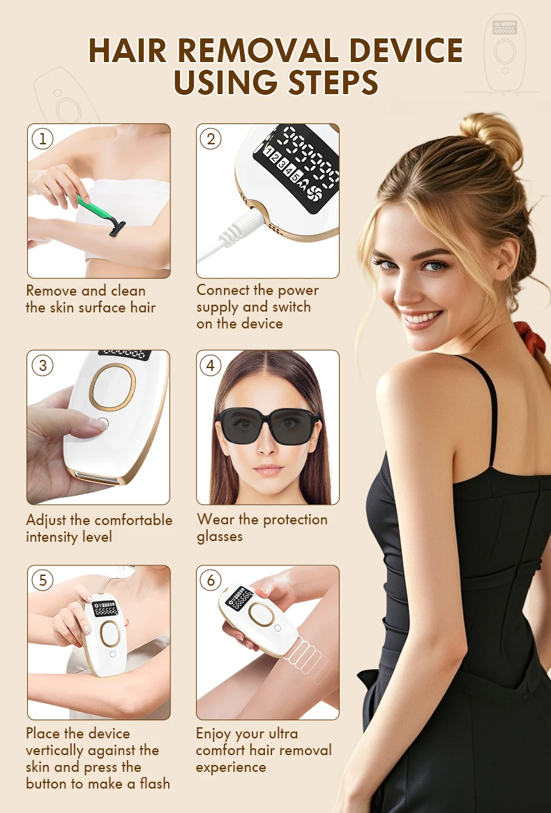 کاربر در حال استفاده از دستگاه لیزر خانگی IPL برای اپیلاسیون دست و پا