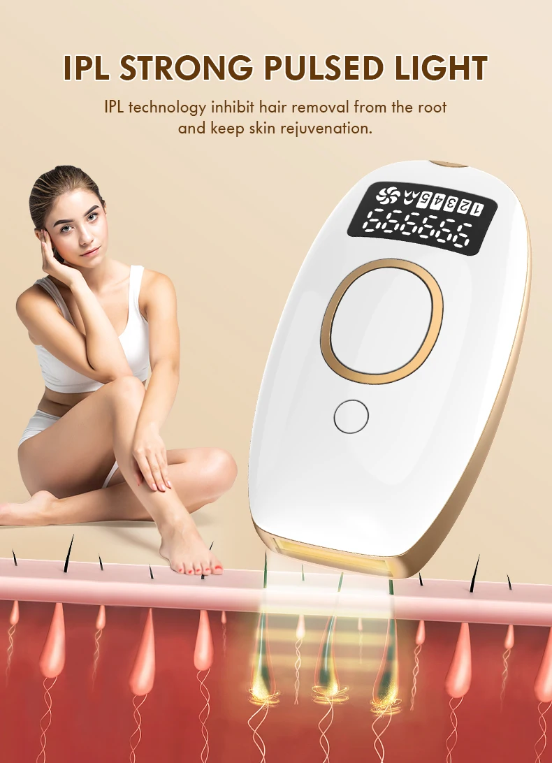 کاربر در حال استفاده از دستگاه لیزر خانگی IPL برای اپیلاسیون دست و پا