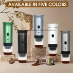 قهوه‌ساز قابل حمل شارژی USB-C با گرم‌کن داخلی و طراحی مدرن مناسب برای سفر و محل کار