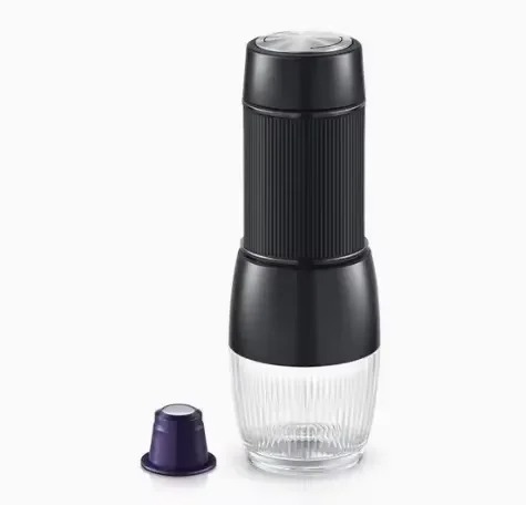 اسپرسوساز قابل حمل شارژی USB با بدنه استیل ضدزنگ و طراحی مدرن مناسب برای سفر و محل کار