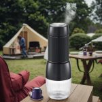 اسپرسوساز قابل حمل شارژی USB با بدنه استیل ضدزنگ و طراحی مدرن مناسب برای سفر و محل کار