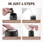 اسپرسوساز قابل حمل شارژی USB با بدنه استیل ضدزنگ و طراحی مدرن مناسب برای سفر و محل کار