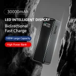 پاوربانک 27000 میلی‌آمپر PD100W با نمایشگر دیجیتال و چندین پورت خروجی برای شارژ سریع لپ‌تاپ و موبایل