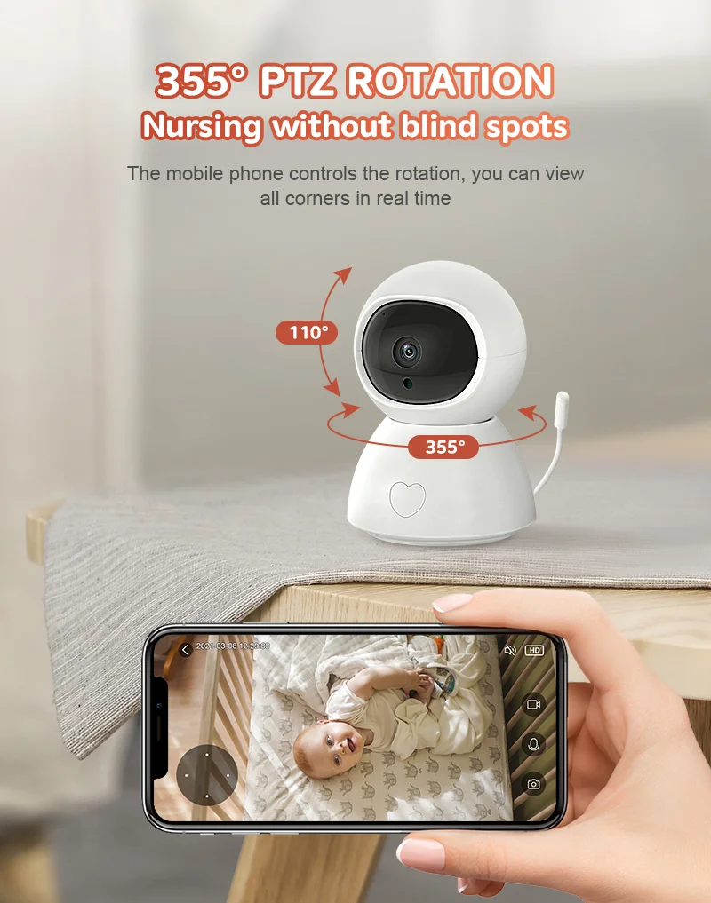 دوربین بی‌سیم وای‌فای مراقبت کودک Sectec با کیفیت 2 مگاپیکسل، طراحی کوچک و سبک، مجهز به دید در شب و قابلیت اتصال به اپلیکیشن موبایل برای امنیت کودک و خانه