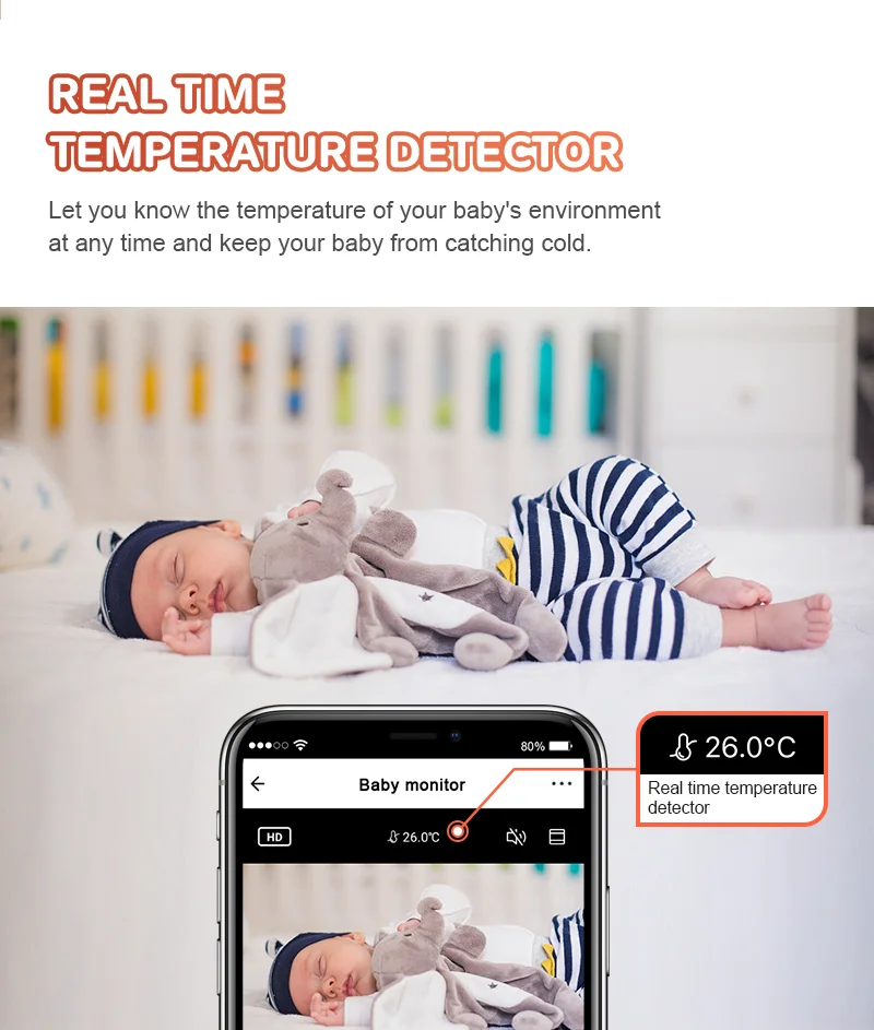 دوربین بی‌سیم وای‌فای مراقبت کودک Sectec با کیفیت 2 مگاپیکسل، طراحی کوچک و سبک، مجهز به دید در شب و قابلیت اتصال به اپلیکیشن موبایل برای امنیت کودک و خانه