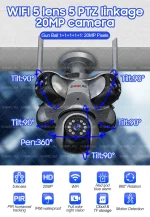 دوربین هوشمند ShooCam WiFi با 5 لنز و 5 PTZ، کیفیت 20 مگاپیکسل، سنسور CMOS و قابلیت تشخیص حرکت و هشدار صوتی برای امنیت خانگی و تجاری