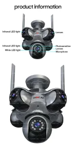 دوربین هوشمند ShooCam WiFi با 5 لنز و 5 PTZ، کیفیت 20 مگاپیکسل، سنسور CMOS و قابلیت تشخیص حرکت و هشدار صوتی برای امنیت خانگی و تجاری