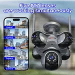 دوربین هوشمند ShooCam WiFi با 5 لنز و 5 PTZ، کیفیت 20 مگاپیکسل، سنسور CMOS و قابلیت تشخیص حرکت و هشدار صوتی برای امنیت خانگی و تجاری