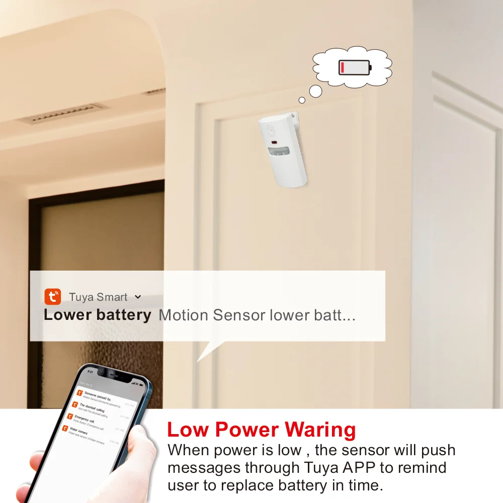 سنسور حرکتی هوشمند وای‌فای Tuya با تکنولوژی PIR، طراحی کوچک و مدرن، مناسب امنیت خانگی و اداری با قابلیت اتصال به اپلیکیشن Smart Life