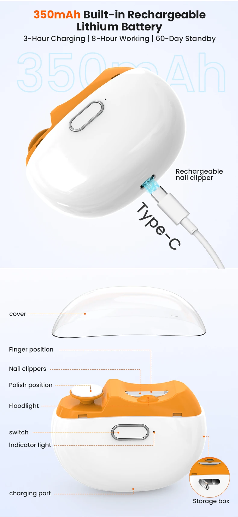 مادر در حال استفاده از ناخن‌گیر برقی ایمن کودک برای کوتاه کردن ناخن نوزاد