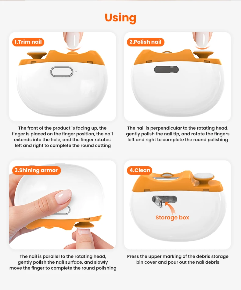 مادر در حال استفاده از ناخن‌گیر برقی ایمن کودک برای کوتاه کردن ناخن نوزاد