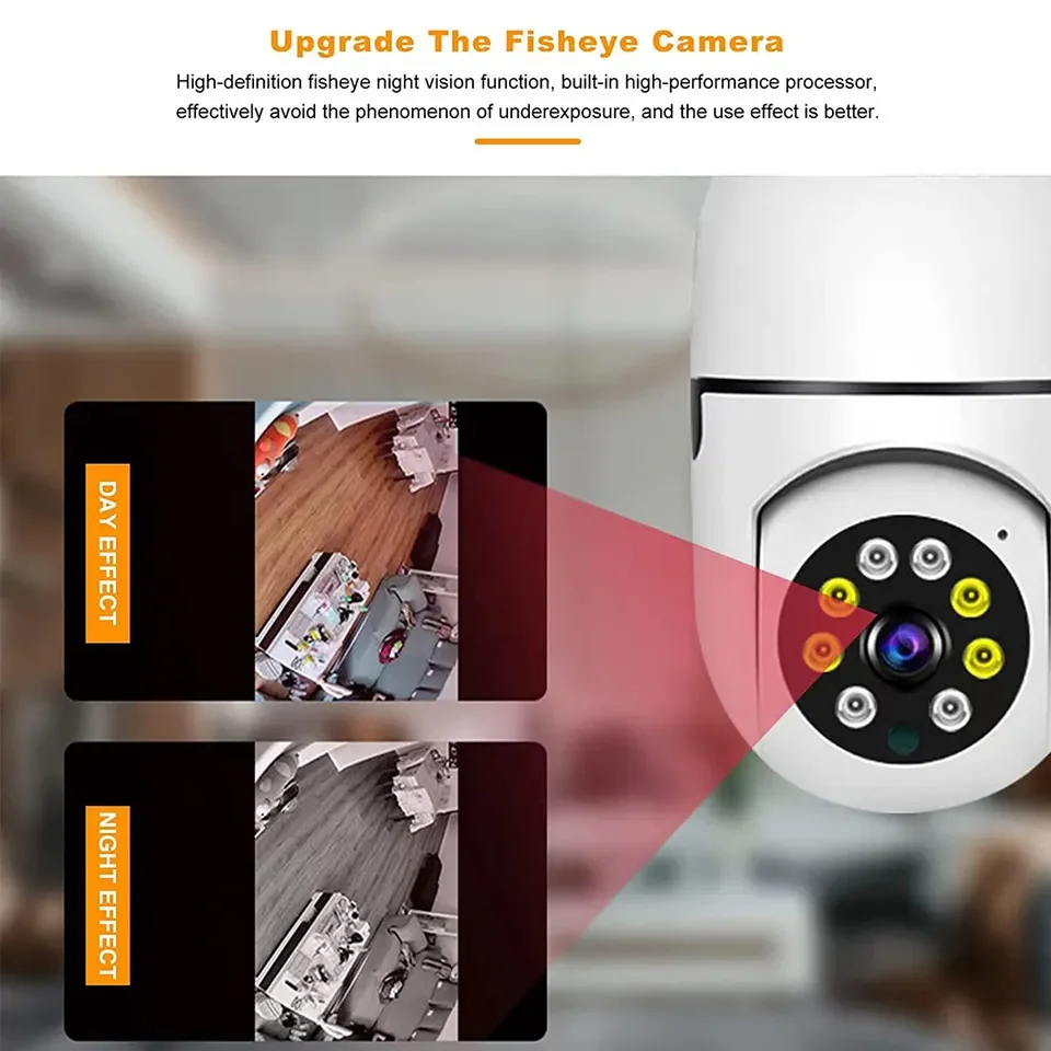 دوربین لامپی هوشمند وای‌فای با قابلیت نصب روی سرپیچ E27، مجهز به دید در شب، مکالمه دوطرفه و تشخیص حرکت برای امنیت خانه و فروشگاه