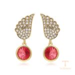 گوشواره ژوپینگ رنگ طلایی طرح طلا ۱۴ عیار نگین‌دار کد X000853026