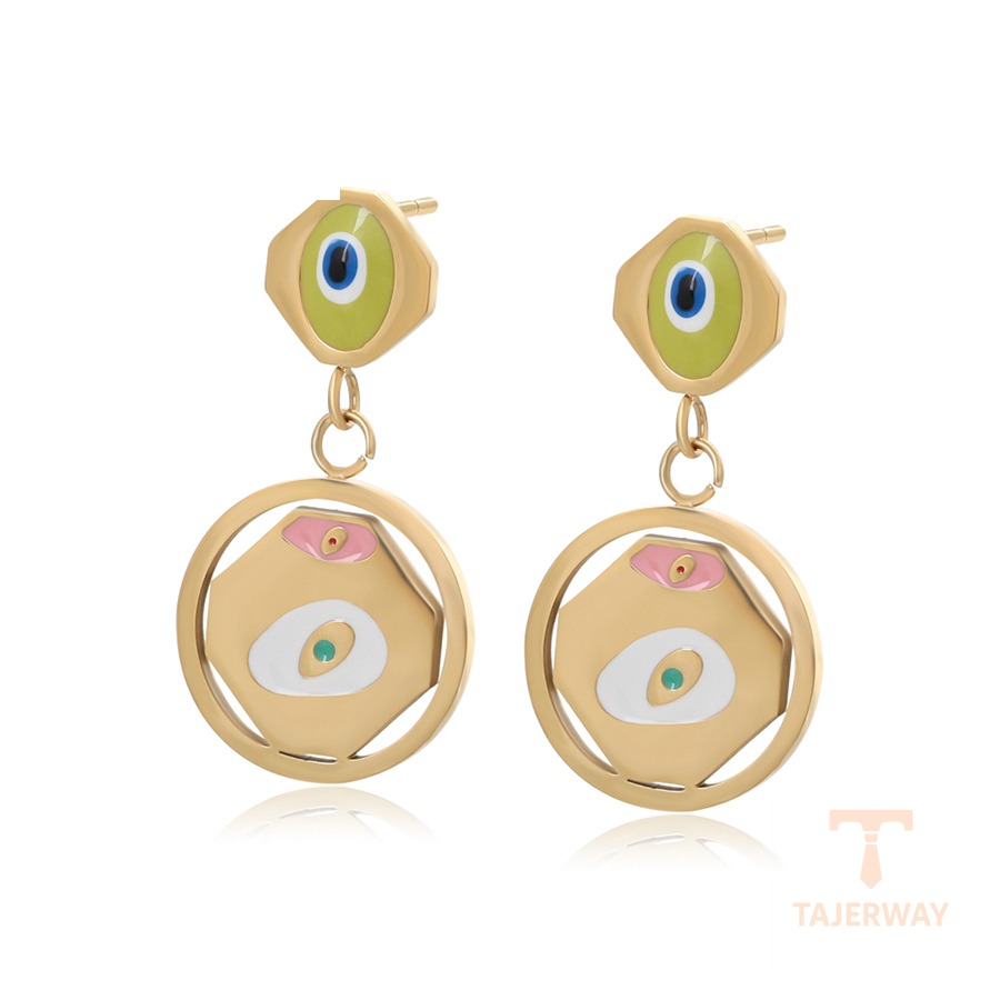 گوشواره ژوپینگ رنگ طلایی طرح طلا ۱۴ عیار نگین‌دار کد T001058371