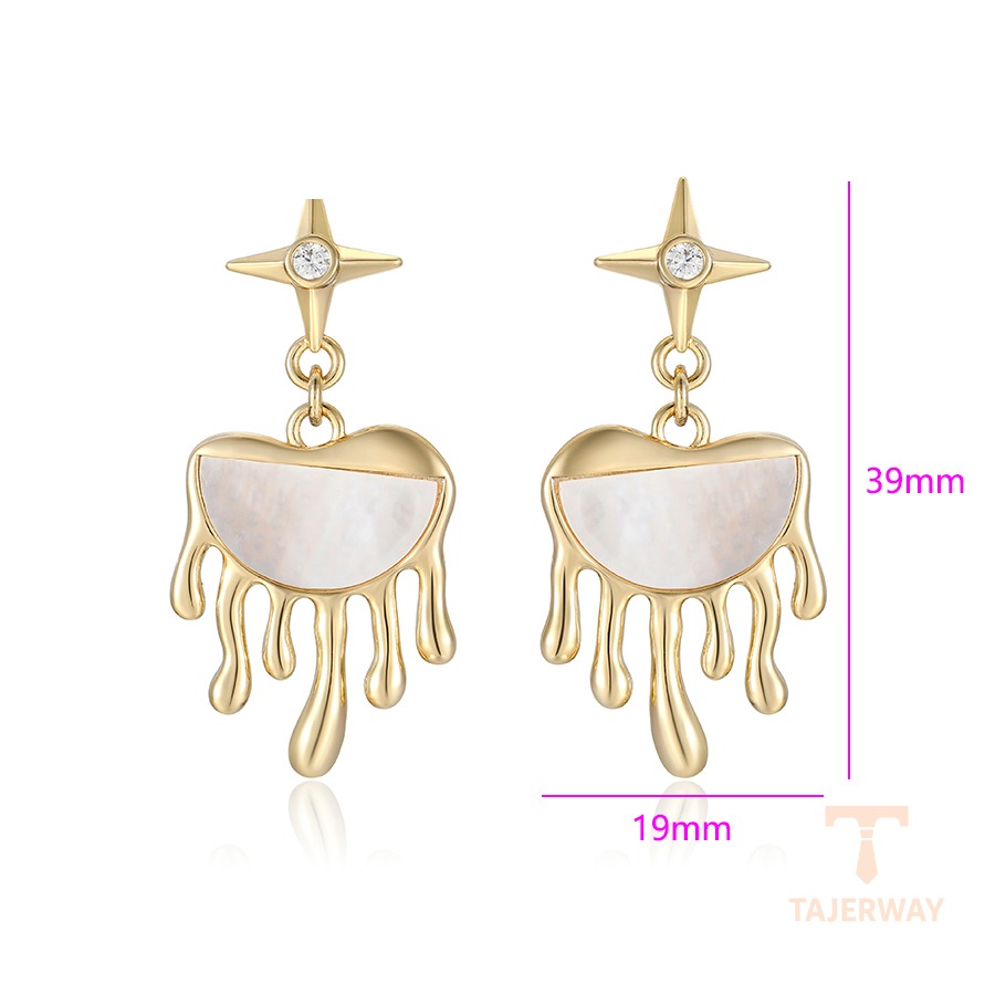 گوشواره ژوپینگ رنگ طلایی طرح طلا ۱۴ عیار نگین‌دار کد S00126793