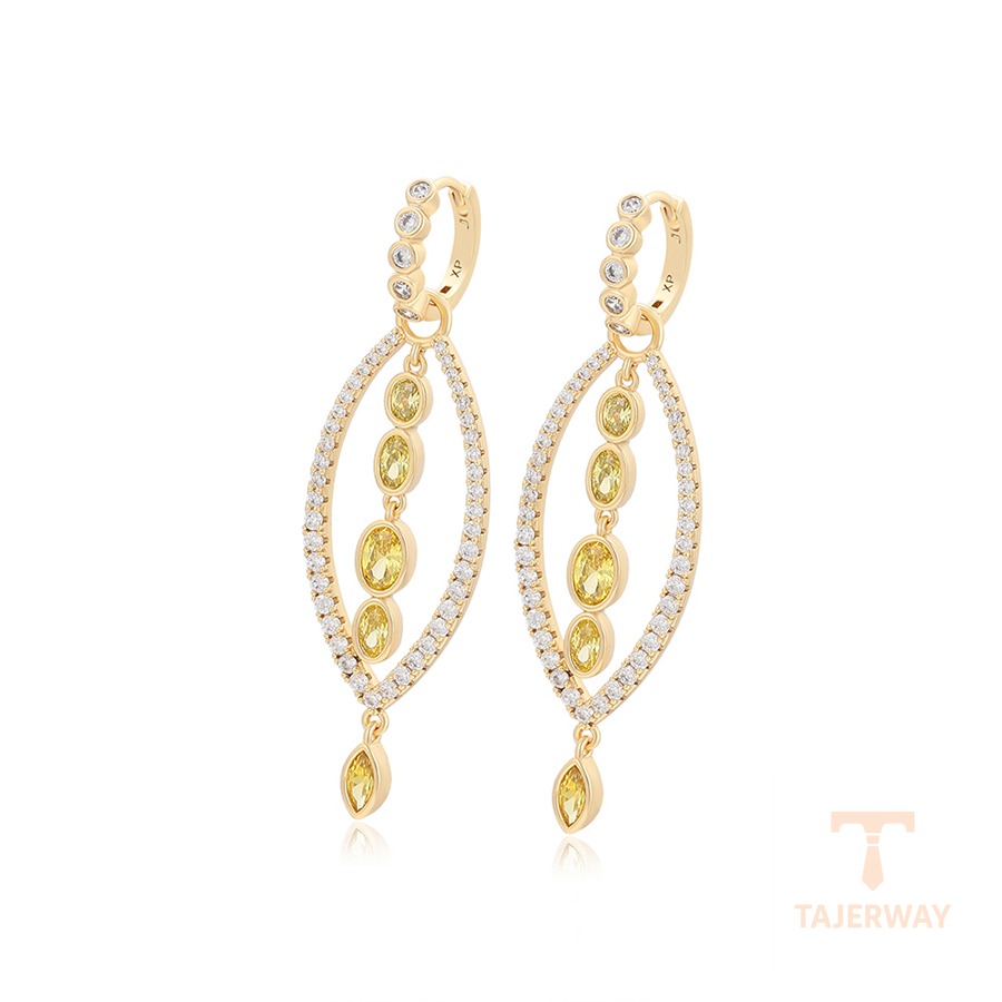 گوشواره ژوپینگ رنگ طلایی طرح طلا ۱۴ عیار نگین‌دار کد X000826367