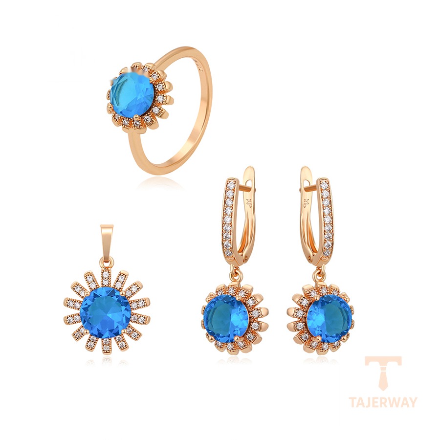 ست ژوپینگ رنگ طلایی طرح طلا ۱۸ عیار نگین‌دار کد 14SET251801