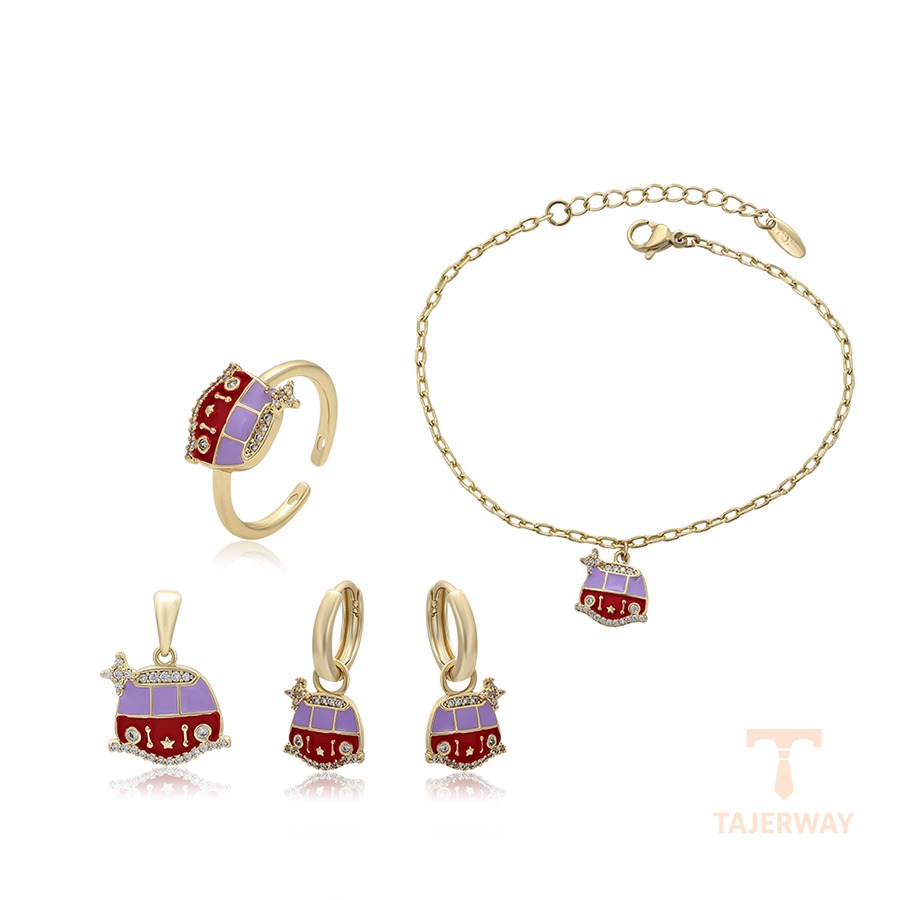 ست ژوپینگ رنگ طلایی طرح طلا ۱۴ عیار نگین‌دار کد X000982865