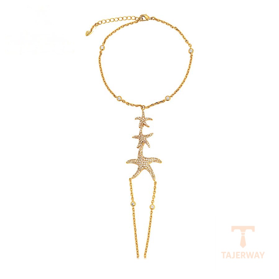 دستبند ژوپینگ رنگ طلایی طرح طلا ۲۴ عیار نگین‌دار کد 75983